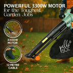 Leaf Blowers & Vacuum with Wheels, 12m, 3-in-1 Blower Mulcher 3300W Corded Electric - product gallery image 4