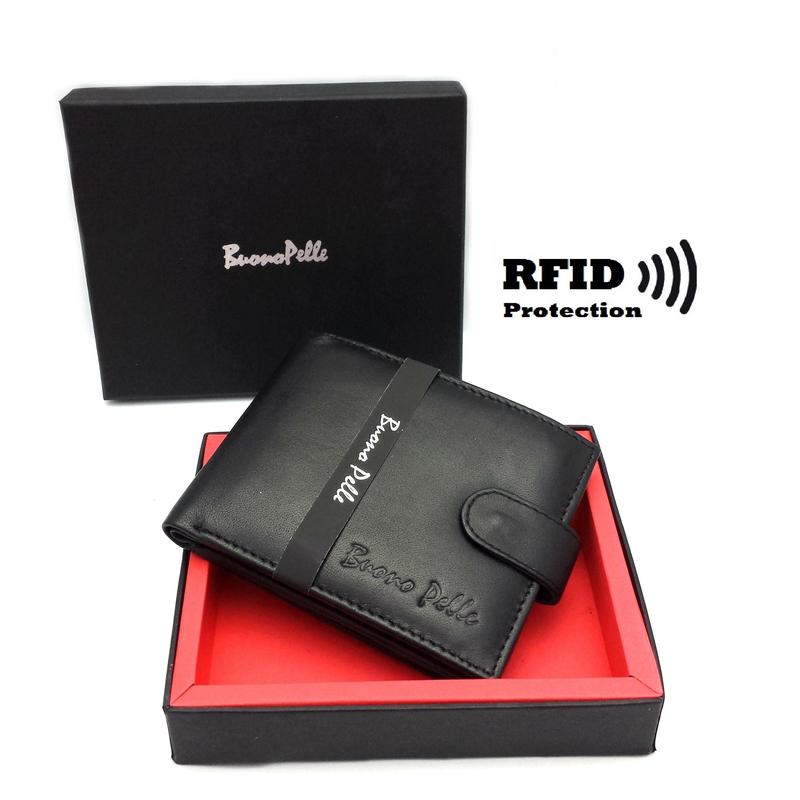 Leather Wallet with Lockable, Metal, 7 Card, RFID Blocking Mens Genuine Buono Pelle