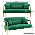 Loveseat Sofa with Space-Saving, 143cm, Metal, Velvet Gold Metal Arms Legs Pillows - product gallery image 2