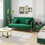 Loveseat Sofa with Space-Saving, 143cm, Metal, Velvet Gold Metal Arms Legs Pillows - product gallery image 3