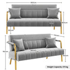Loveseat Sofa with Space-Saving, 143cm, Metal, Velvet Gold Metal Arms Legs Pillows - product gallery image 5