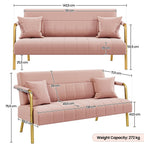Loveseat Sofa with Space-Saving, 143cm, Metal, Velvet Gold Metal Arms Legs Pillows - product gallery image 7