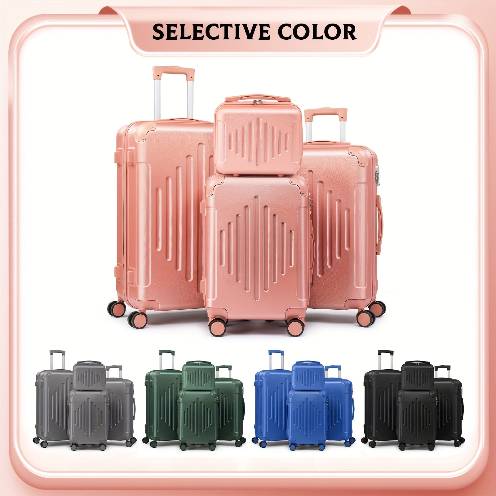 Luggage Set with Spinner Wheels, 4 Piece for travel, Black