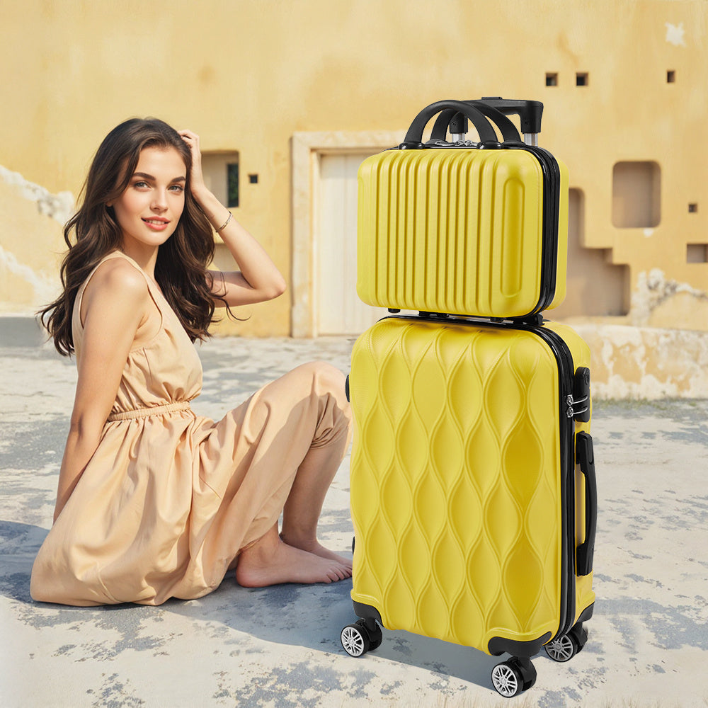 Luggage Set with Spinner Wheels, Telescopic Handle, Wheels - Yellow-20inches-35*20*58cm-2piece option