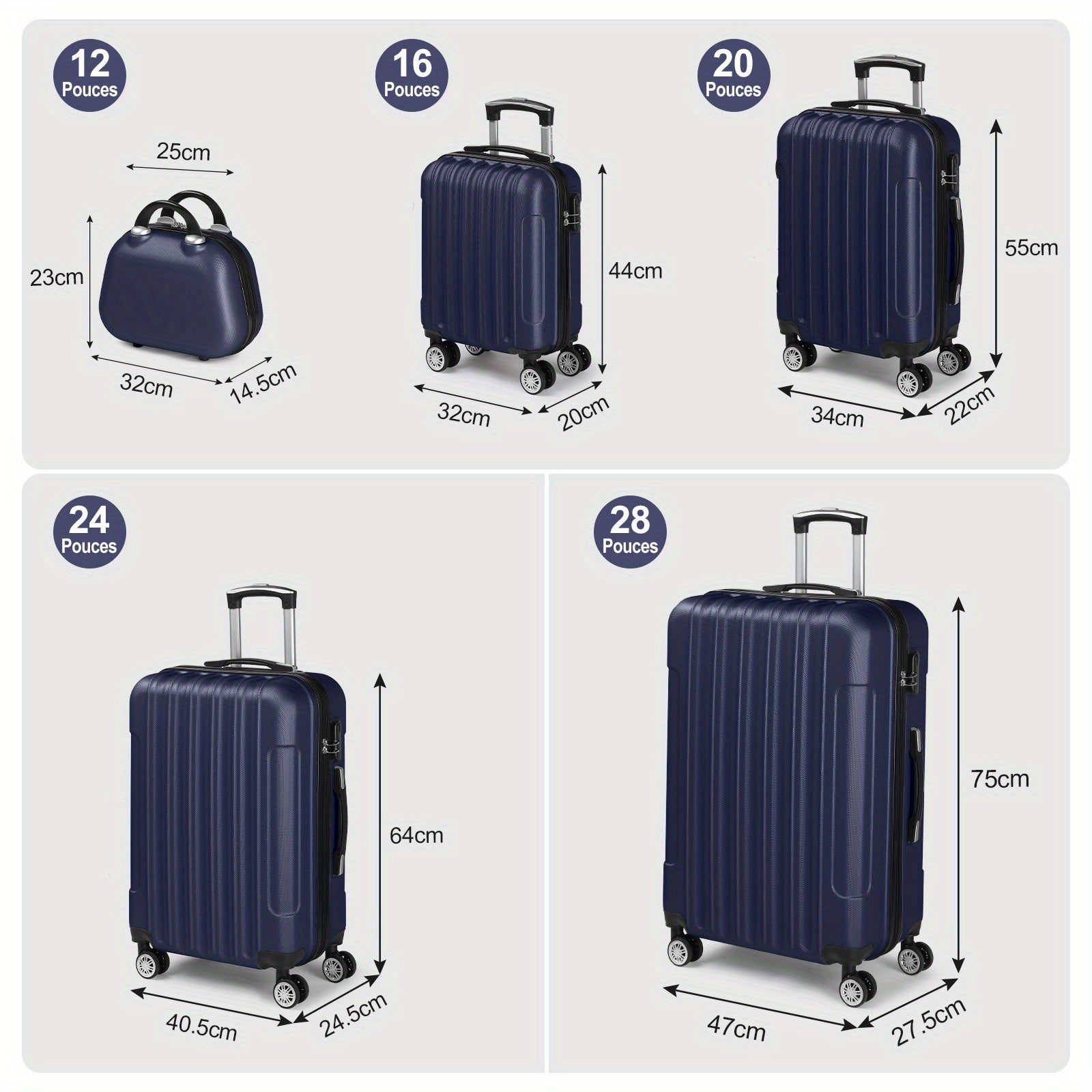 Luggage Set with Spinner Wheels, Telescopic Handle, Wheels, 5 Piece - product gallery image 3