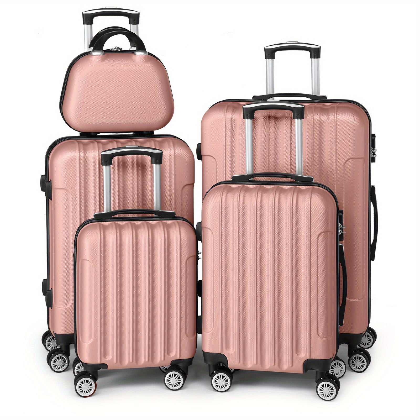Luggage Set with Spinner Wheels, Telescopic Handle, Wheels, 5 Piece - Rose Golden option