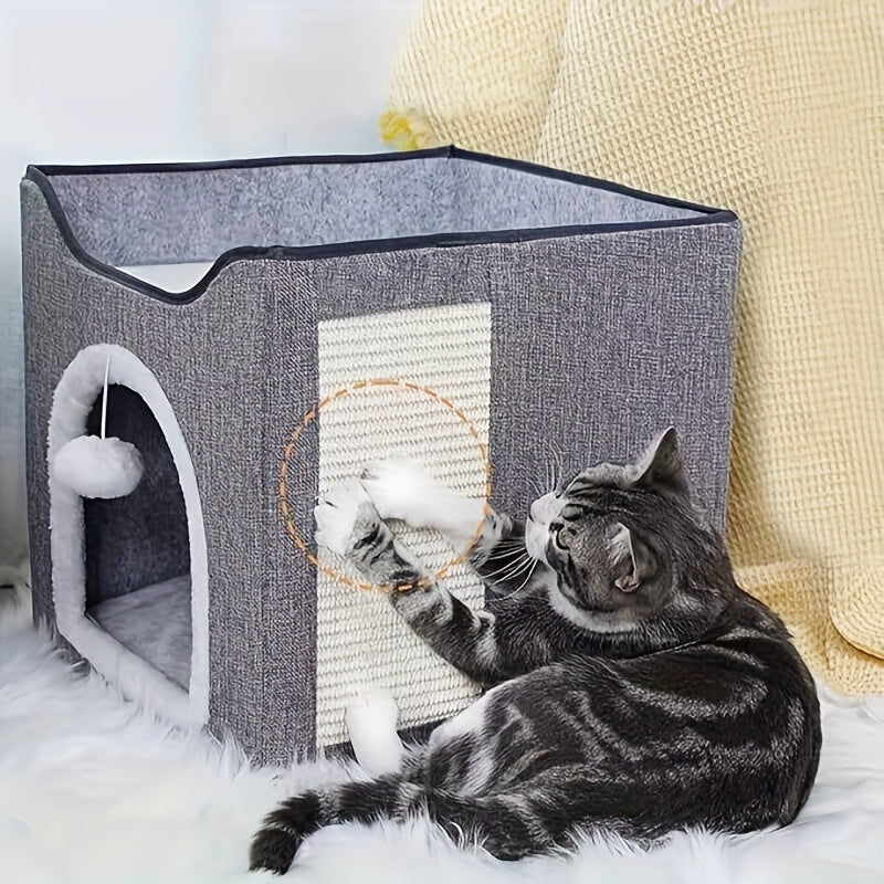 Luxury Cat House with Foldable, Three Layers Of Gray - product gallery image 2