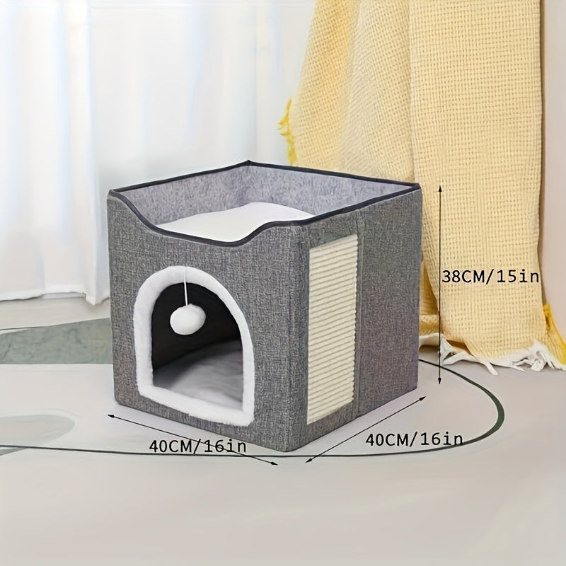 Luxury Cat House with Foldable, Three Layers Of Gray