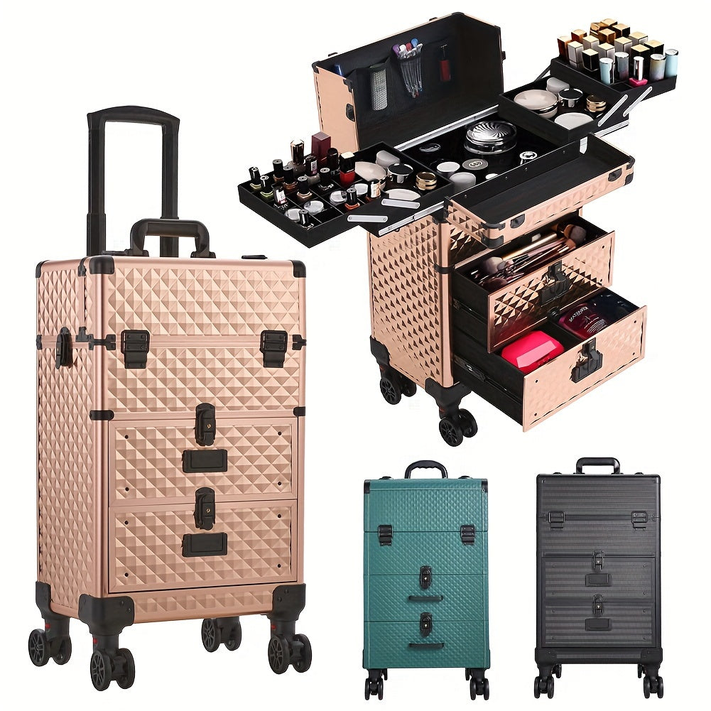 Makeup Case with Wheels, Glass, Large 3-in-1 Trolley Professional Hairdressing - product gallery image 2