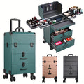 Makeup Case with Wheels, Glass, Large 3-in-1 Trolley Professional Hairdressing