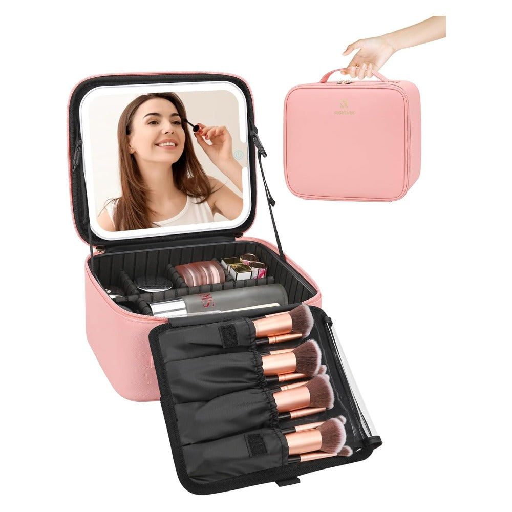 Makeup Organiser with Box Adjustable Dividers Rotating Mirror Travel - product gallery image 11