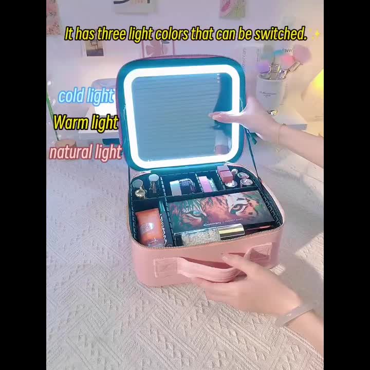 Makeup Organiser with Box Adjustable Dividers Rotating Mirror Travel - product gallery image 7