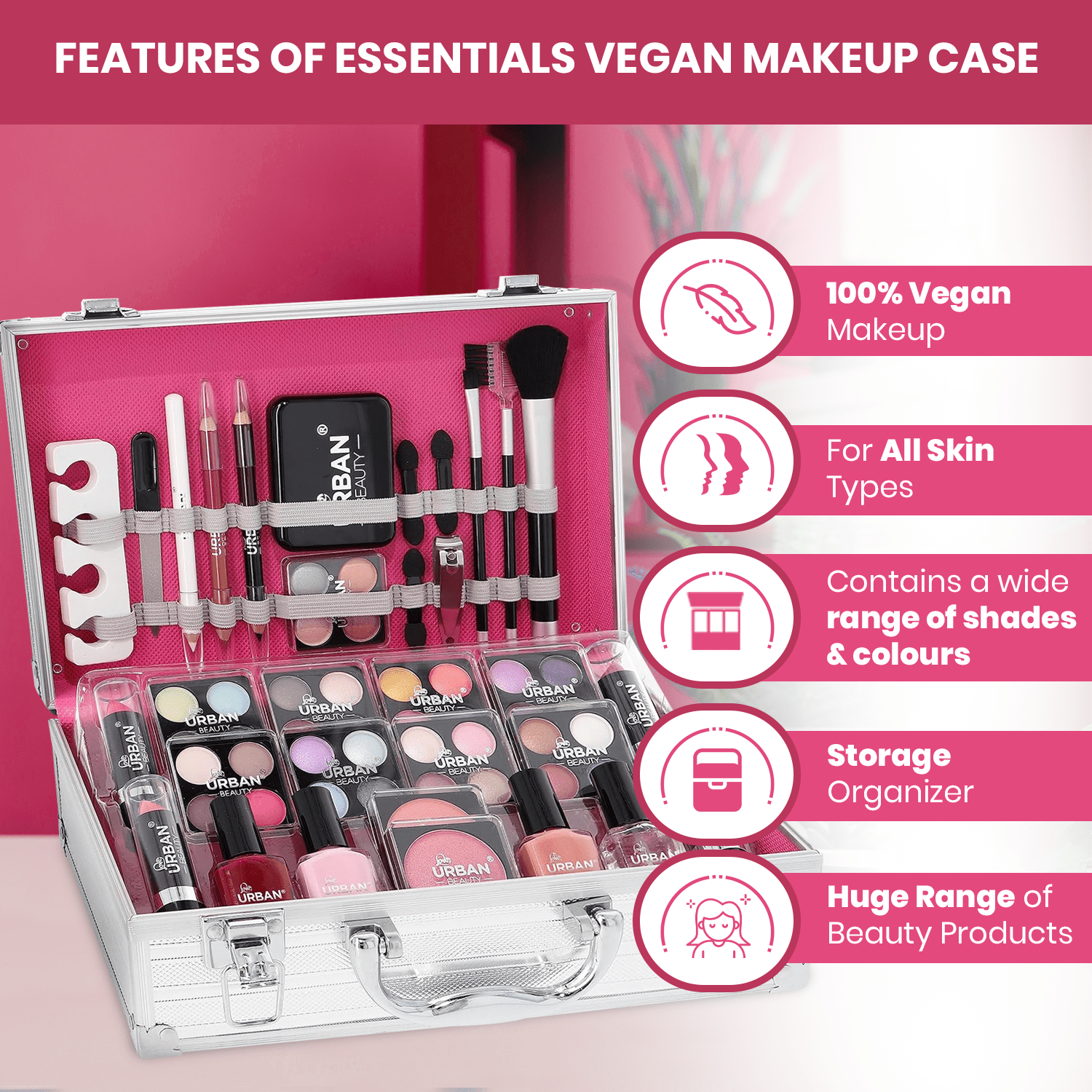 Makeup Set with 1, 64-Piece Vegan in Silver Vanity Case - product gallery image 2