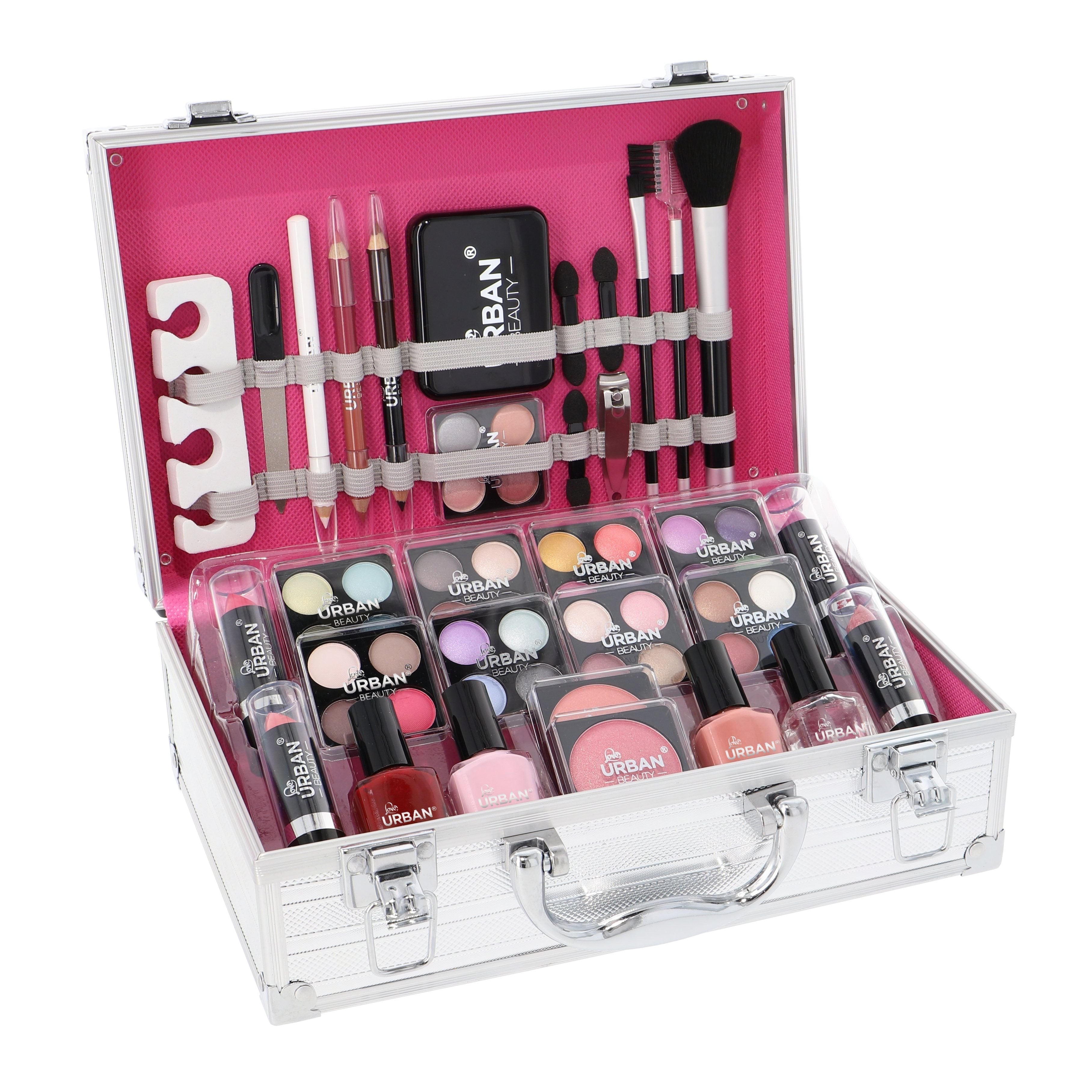 Makeup Set with 1, 64-Piece Vegan in Silver Vanity Case