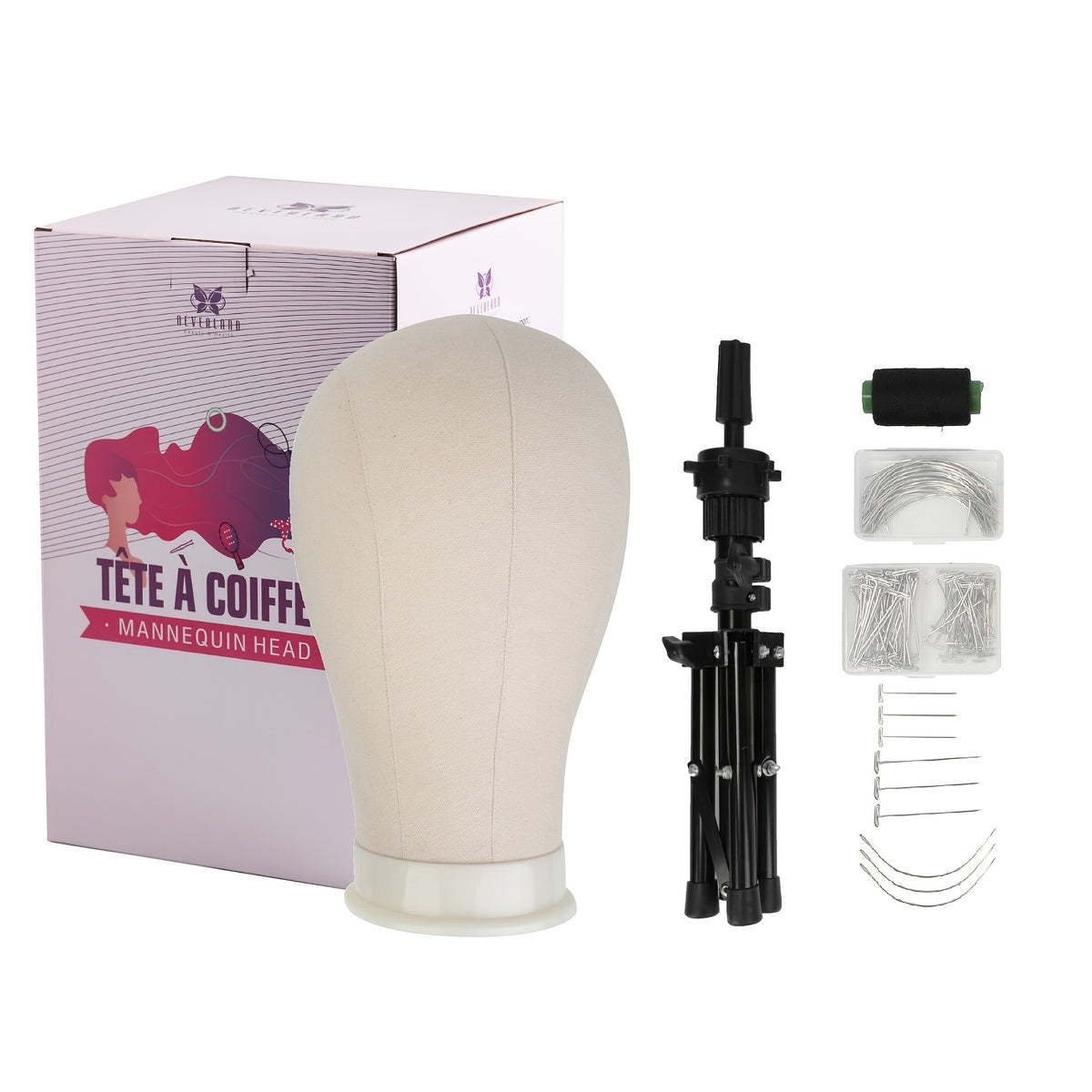 Mannequin Head with 61cm, Canvas Wig Tripod Stand Pins Kit - 60.96cm option