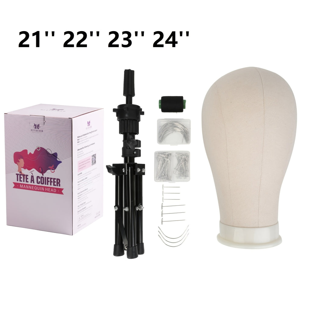 Mannequin Head with 61cm, Canvas Wig Tripod Stand Pins Kit