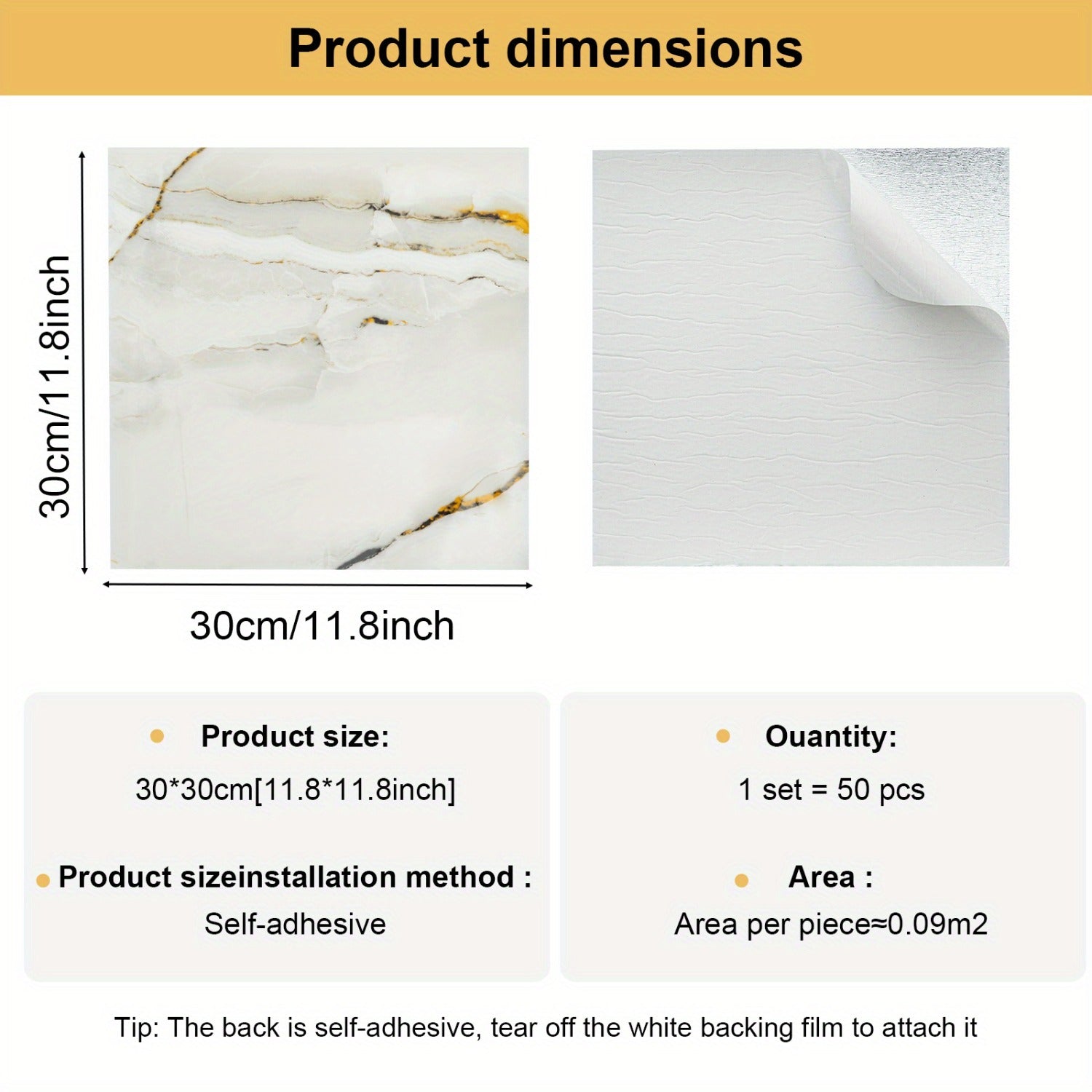 Marble-Look Wall Panel with Self-Adhesive, Marble-Look Peel-and-Stick Panels 50-Piece - product gallery image 3