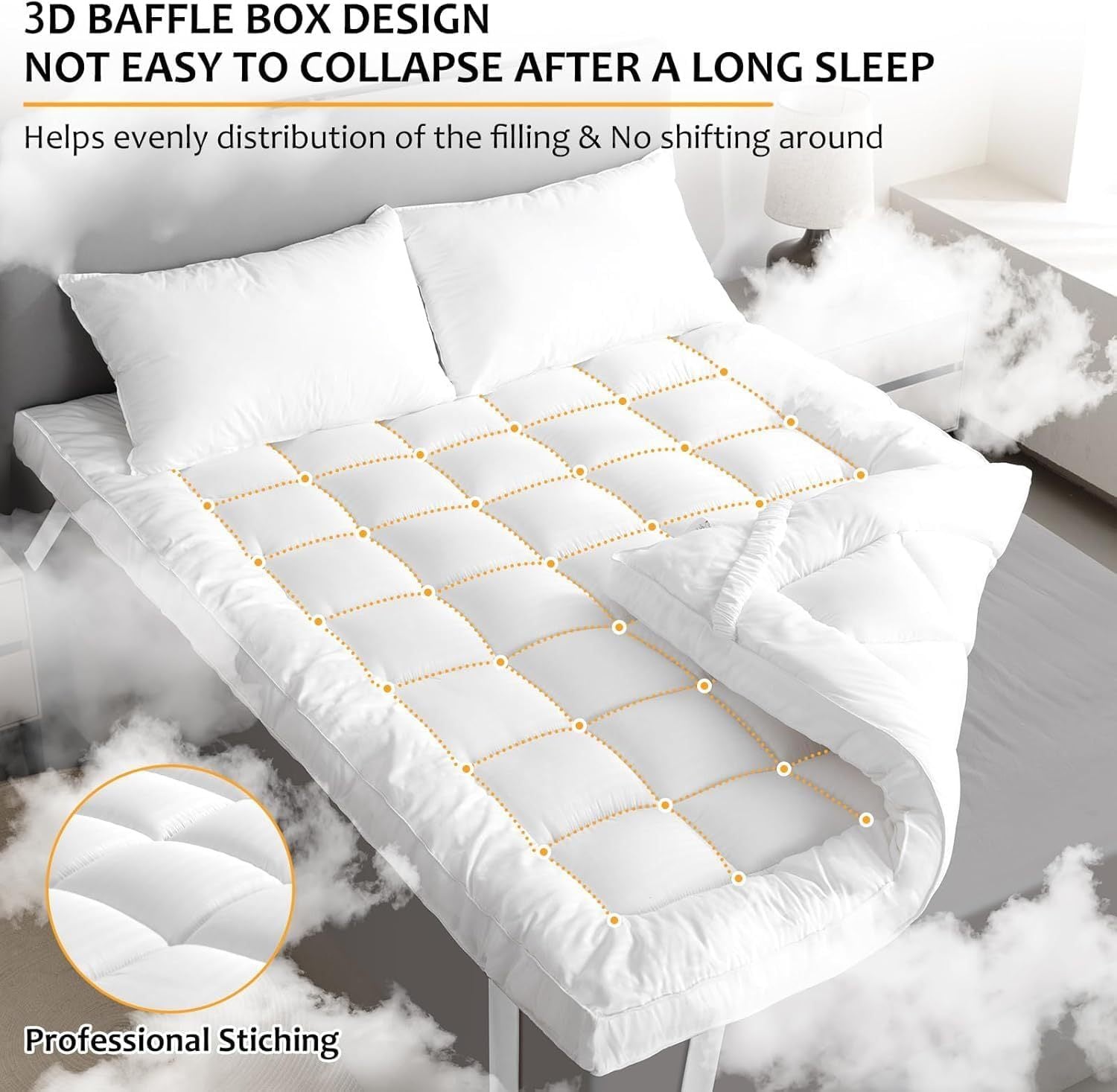Mattress Topper with Machine-Washable, 10cm, Microfibre, Memory Foam - product gallery image 10