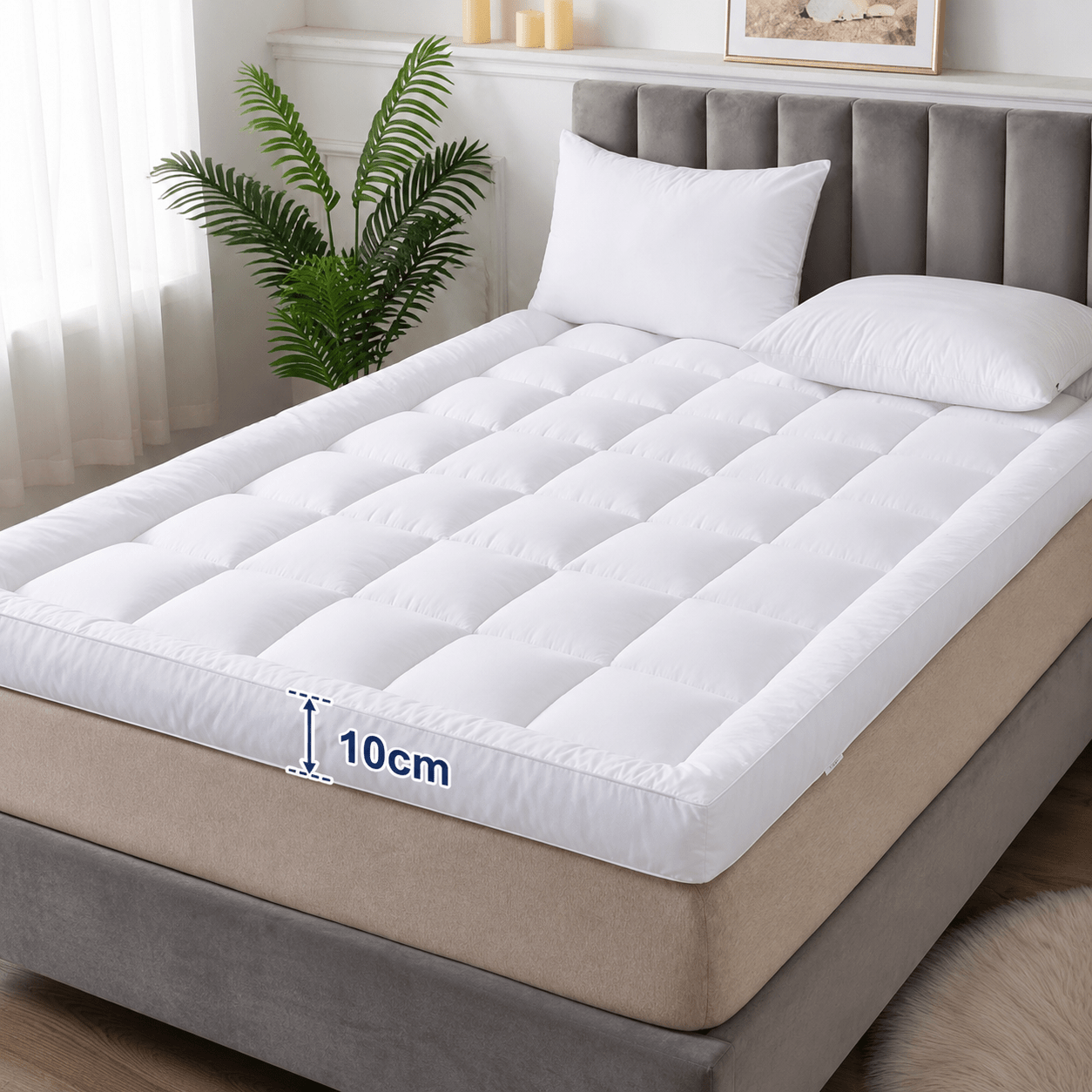 Mattress Topper with Machine-Washable, 10cm, Microfibre, Memory Foam - product gallery image 3