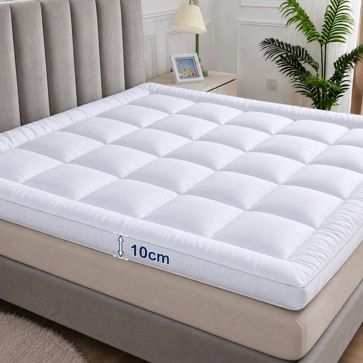 Mattress Topper with Machine-Washable, 10cm, Microfibre, Memory Foam