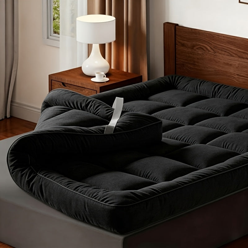 Mattress Topper with Machine-Washable, 10cm, Microfibre, Black - Black, Single | 10cm Deep option