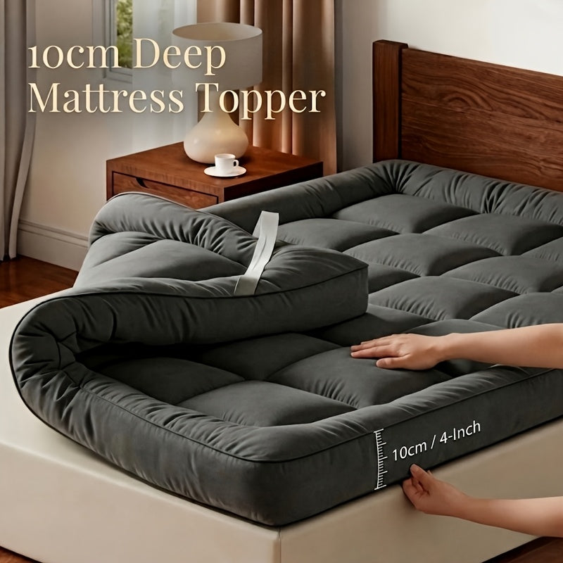 Mattress Topper with Machine-Washable, 10cm, Microfibre, Black