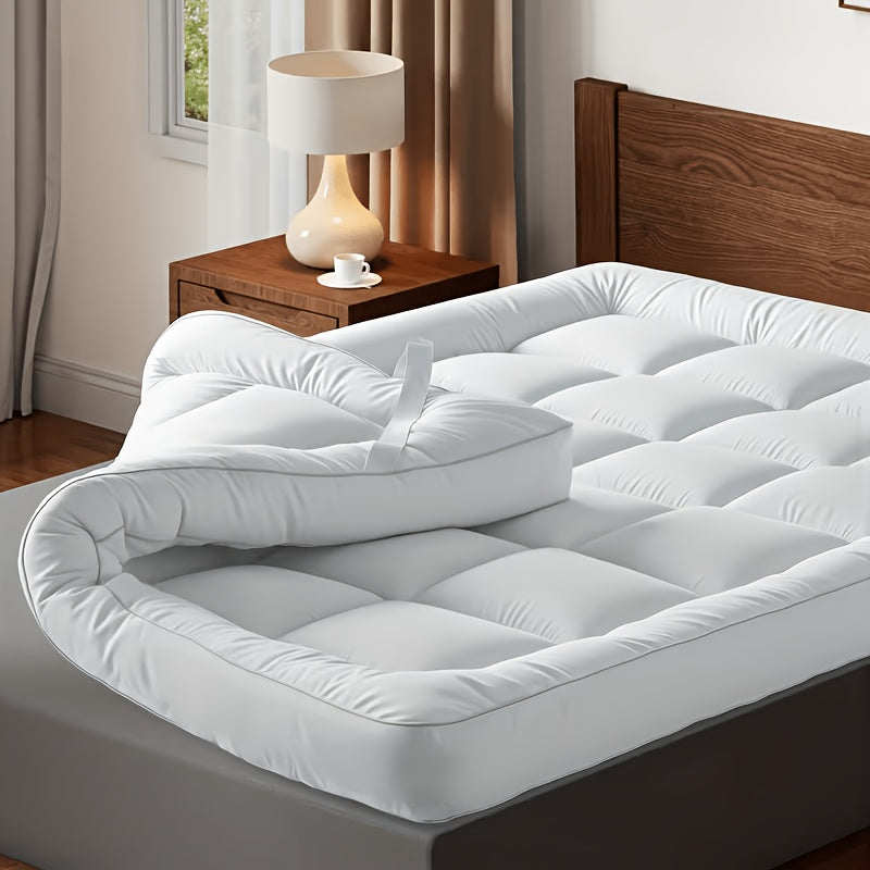 Mattress Topper with Machine-Washable, 10cm, Microfibre, Black - White, Single | 10cm Deep option