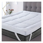 Mattress Topper with Non-Slip, 10cm, Microfibre, Hotel Quality Deep 1200GSM Hollowfibre - White, 90*192cm option