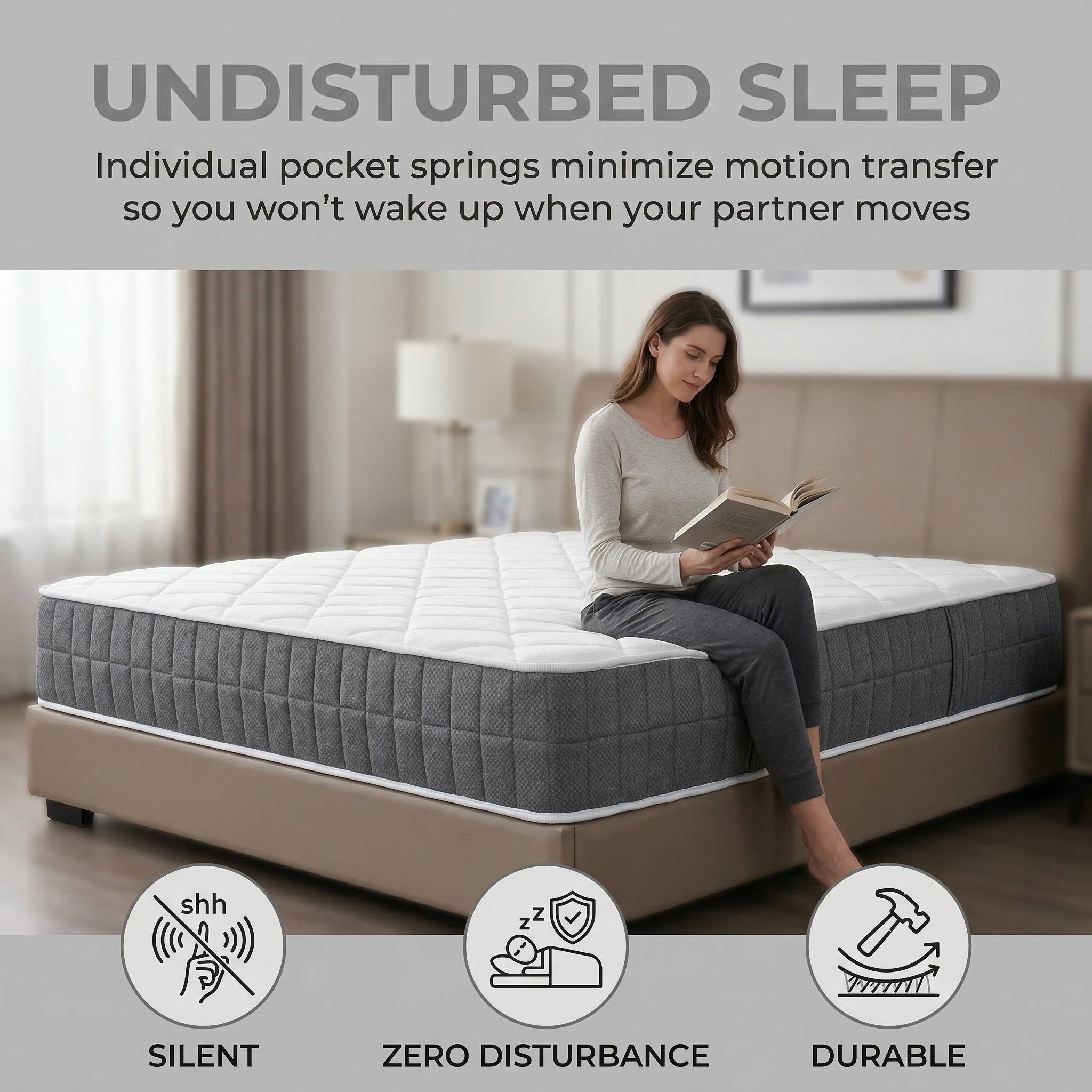 Mattress with 20CM, Pocket Spring Hybrid Medium Firm - product gallery image 3