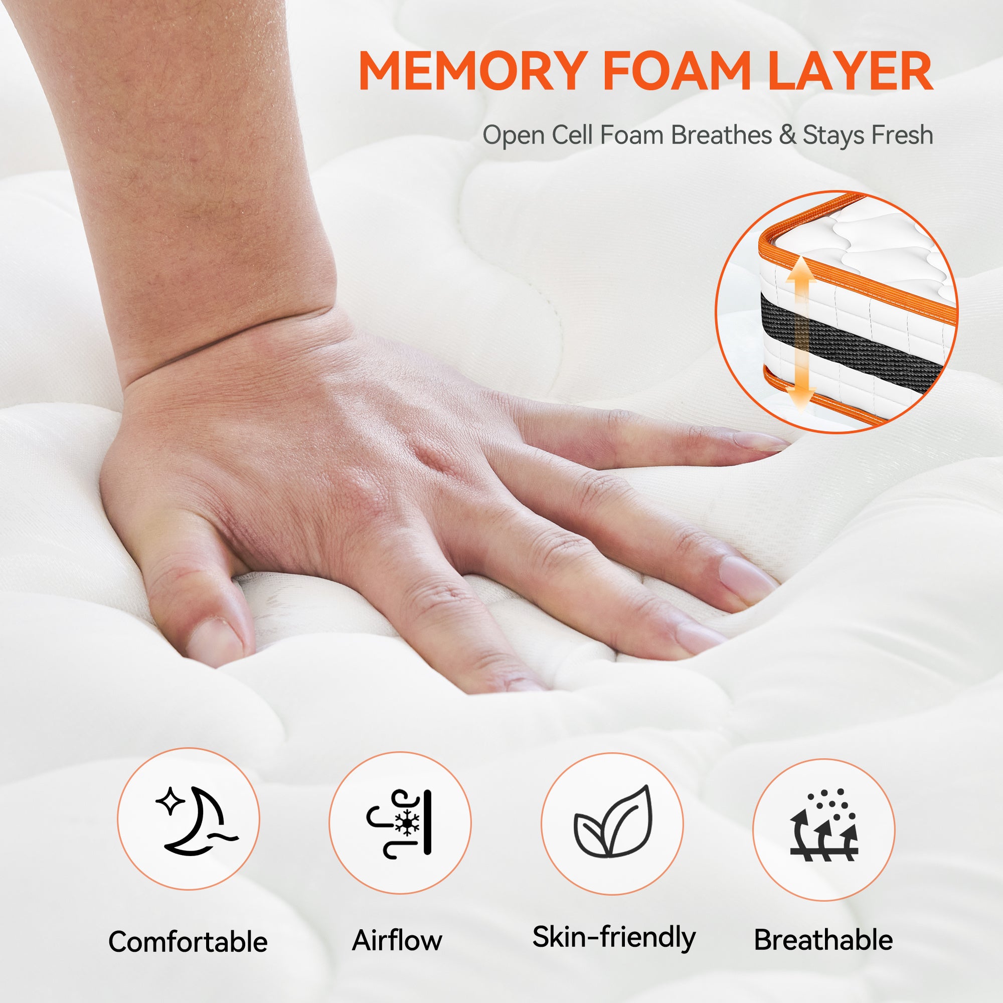 Mattress with Memory Foam, Memory Foam Pocket Spring Hybrid OEKO-TEX - product gallery image 3