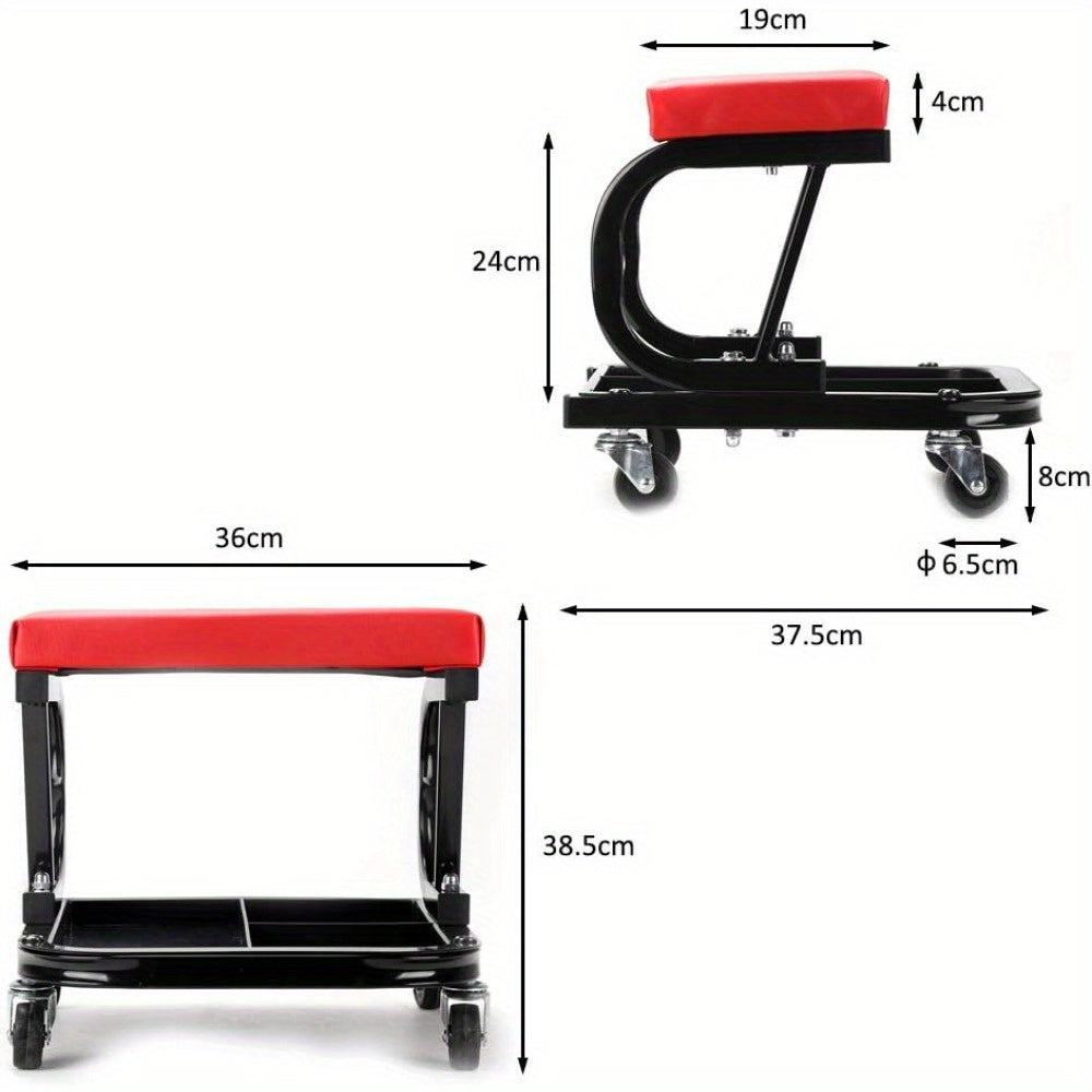 Mechanic Stool with Easy Assembly, Wheels, 100kg, 5cm, Leather - product gallery image 2