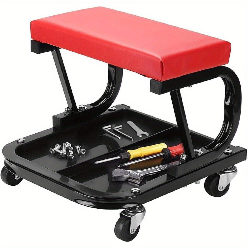 Mechanic Stool with Easy Assembly, Wheels, 100kg, 5cm, Leather - product gallery image 7