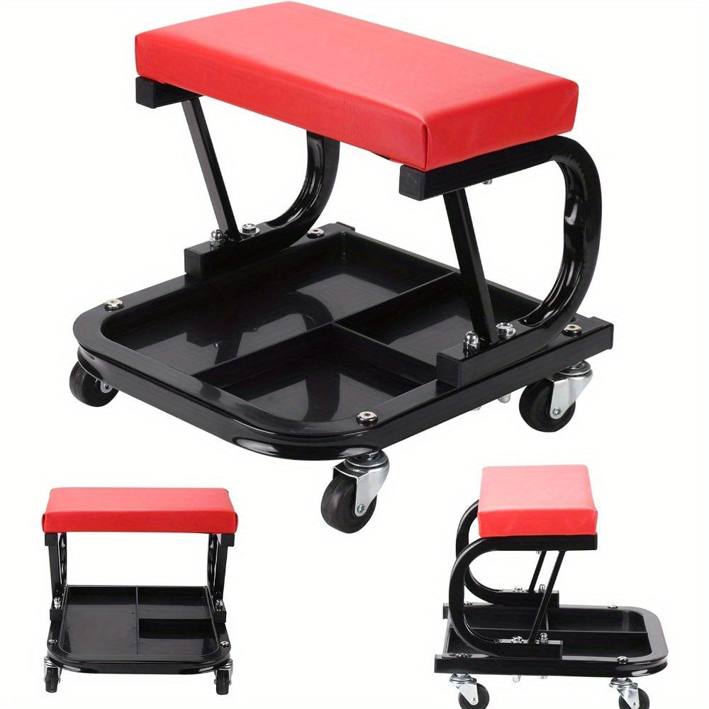 Mechanic Stool with Easy Assembly, Wheels, 100kg, 5cm, Leather