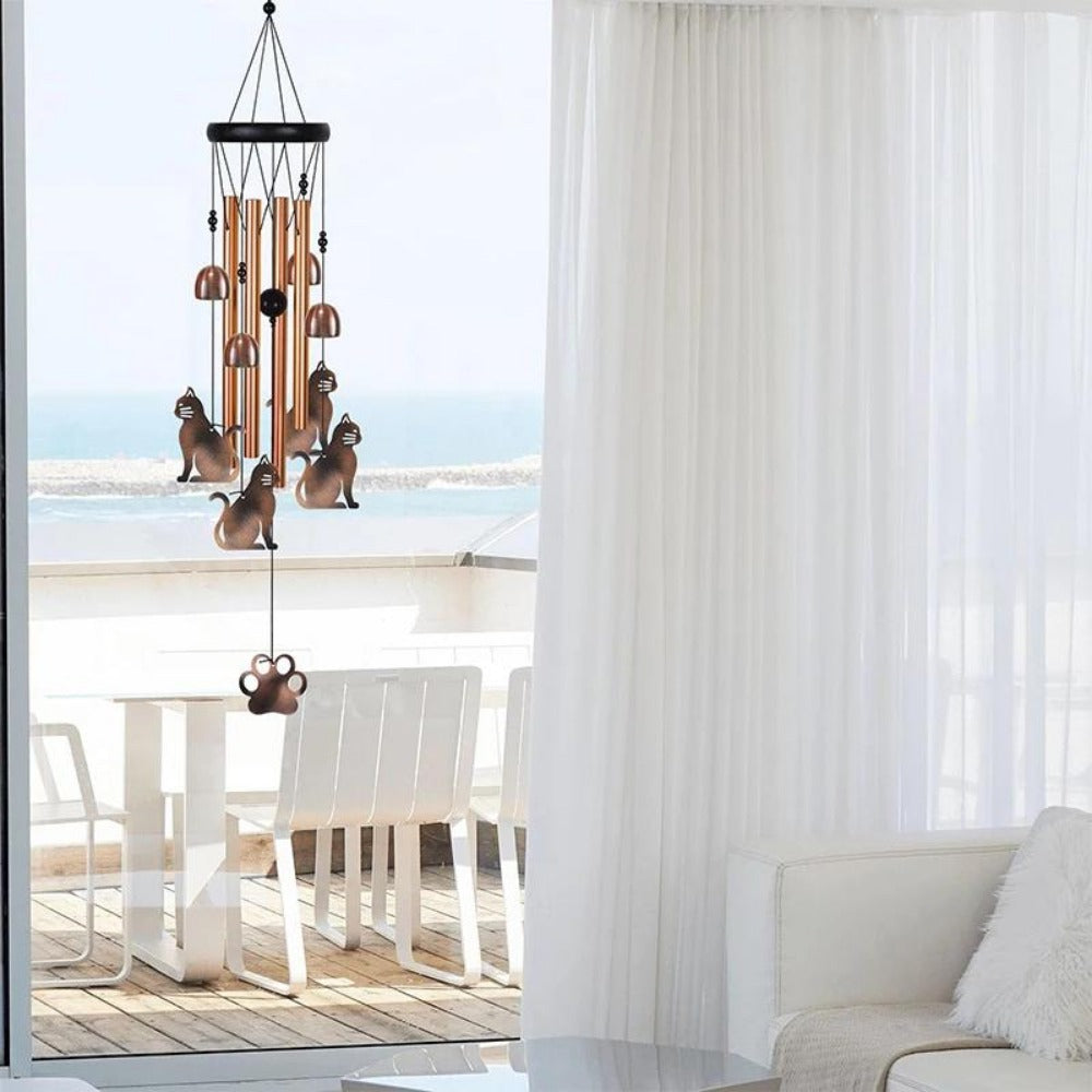 Memorial Wind Chime with Wood, Cat Dog Tubes Commemorative Pet Loss - product gallery image 2