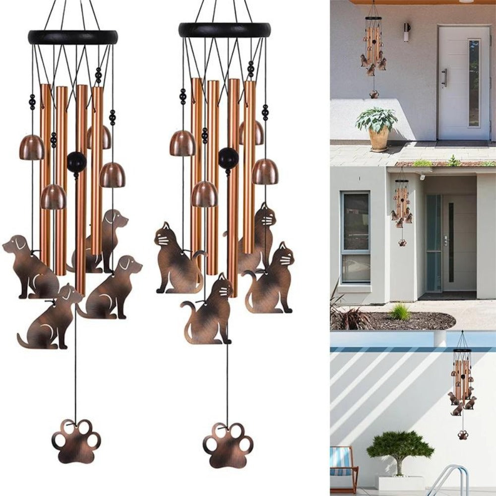 Memorial Wind Chime with Wood, Cat Dog Tubes Commemorative Pet Loss