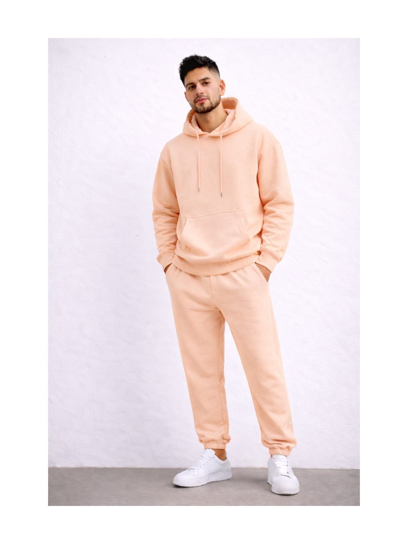 Men's Tracksuit with 2 Piece, Men's Piece Fleece Hoodie Joggers Co-ord - Peach, UK Small option