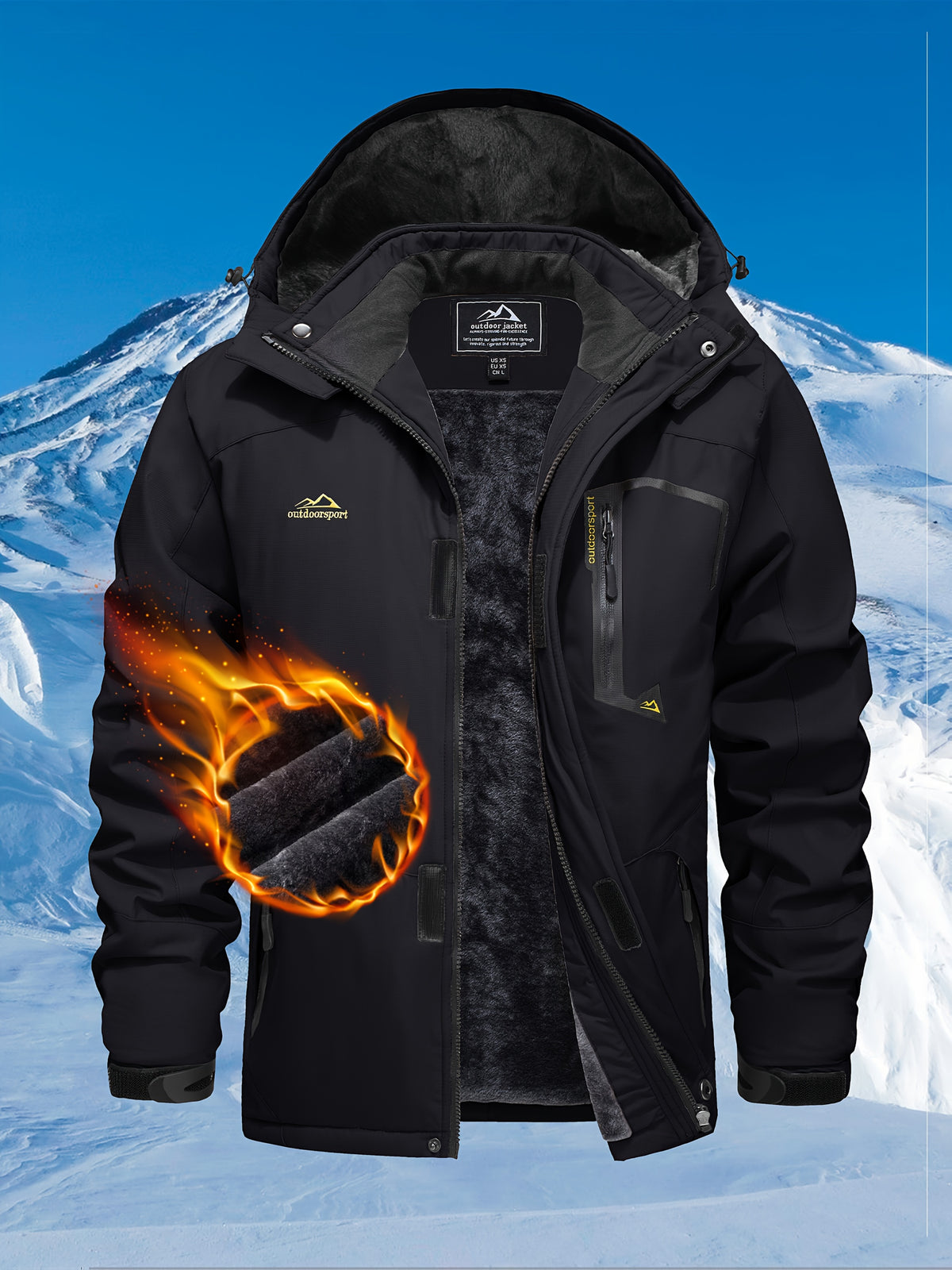 Mens Ski Jacket with Men's Multi-Pocket Fleece-Lined, S-3XL - Black, S option
