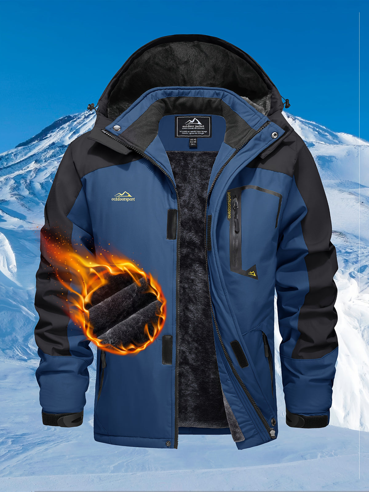 Mens Ski Jacket with Men's Multi-Pocket Fleece-Lined, S-3XL - Dark Blue 1, S option