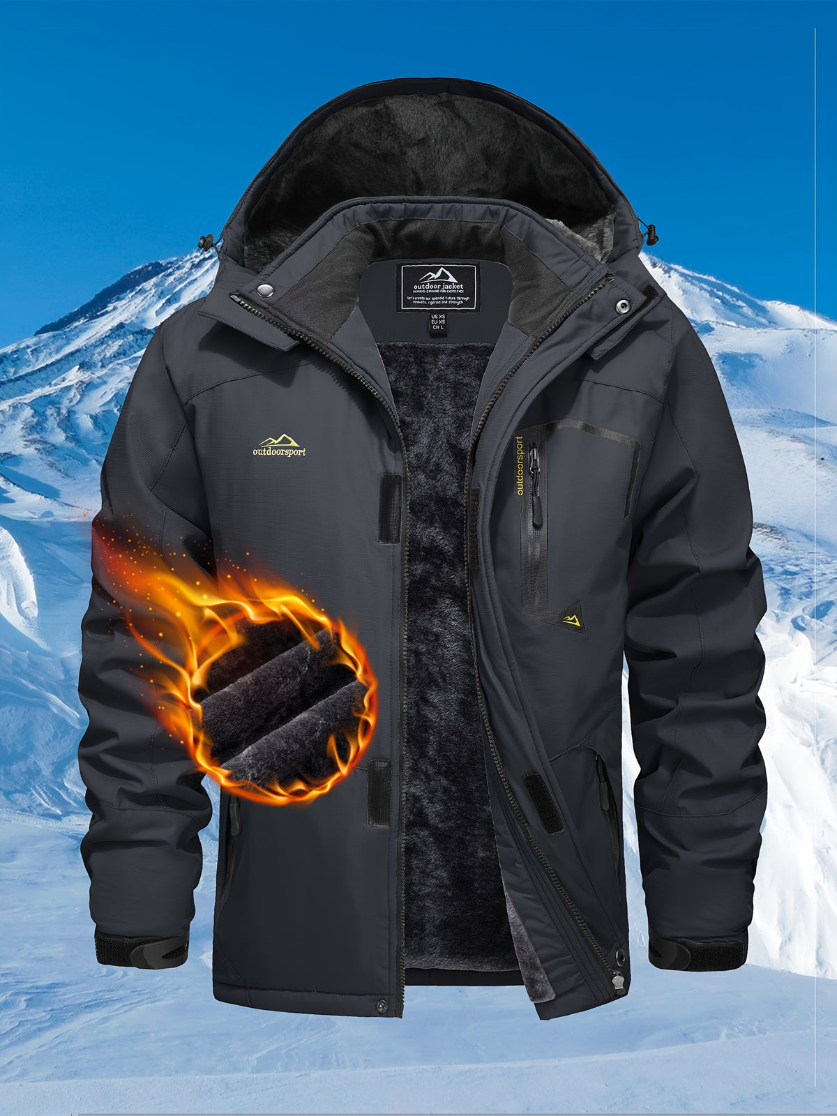 Mens Ski Jacket with Men's Multi-Pocket Fleece-Lined, S-3XL - Dark Gray, S option