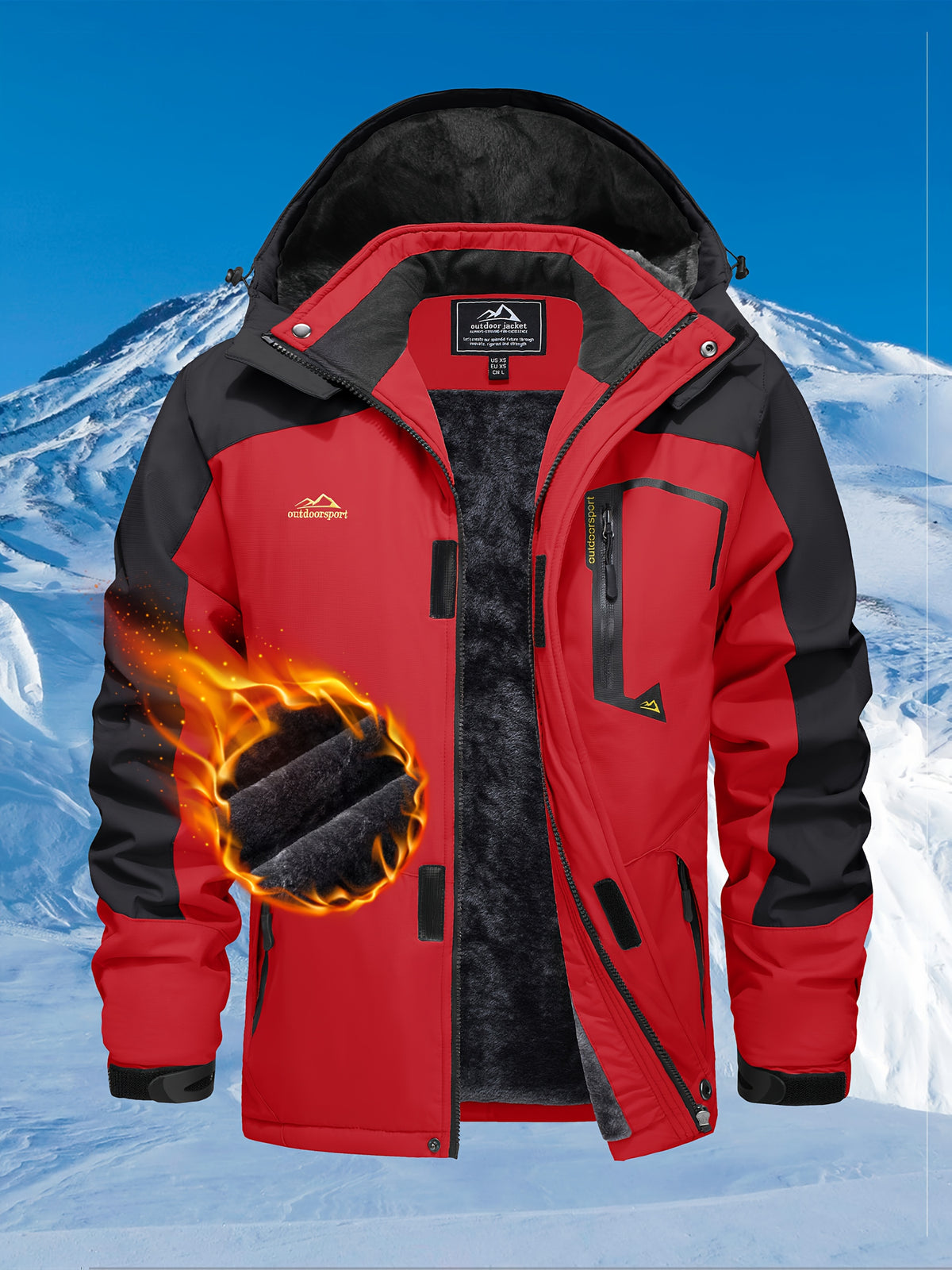 Mens Ski Jacket with Men's Multi-Pocket Fleece-Lined, S-3XL - Red, S option