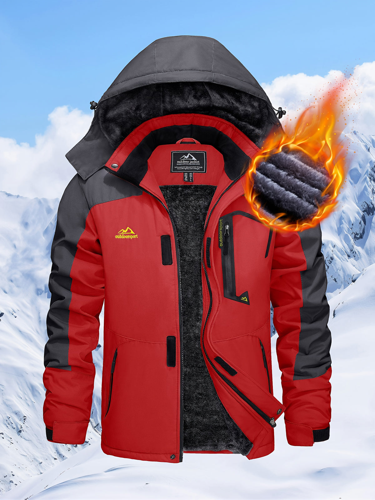 Mens Winter Parka with Men's Fleece-Lined Hooded Nine Colours, S-3XL - Red, S option