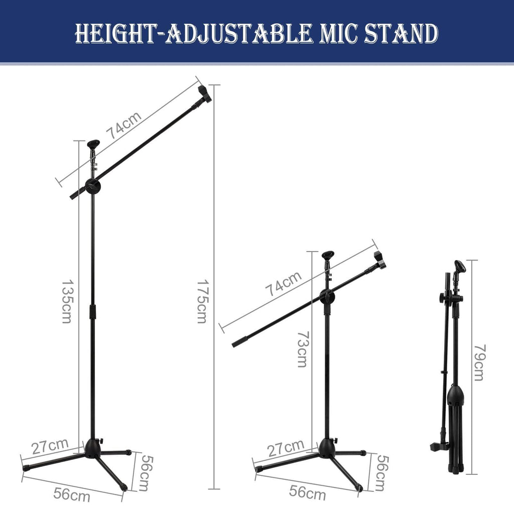 Microphone Stand Adjustable Tripod Floor Standing 82–139cm Mic with Adjustable Height