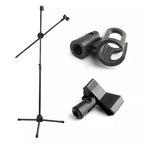 Microphone Stand Adjustable Tripod Floor Standing 82–139cm Mic with Adjustable Height - with 2 Mic Clip option