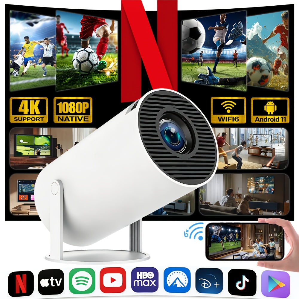 Mini Smart Portable Projector Supports 4K with Wireless - White option
