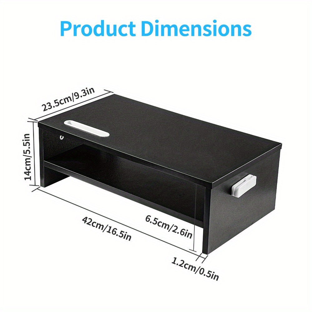 Monitor Stand with Wood Riser Smartphone Holder 2-Tier Storage - product gallery image 2
