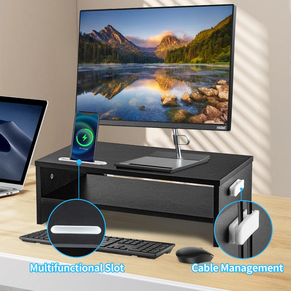 Monitor Stand with Wood Riser Smartphone Holder 2-Tier Storage - product gallery image 3