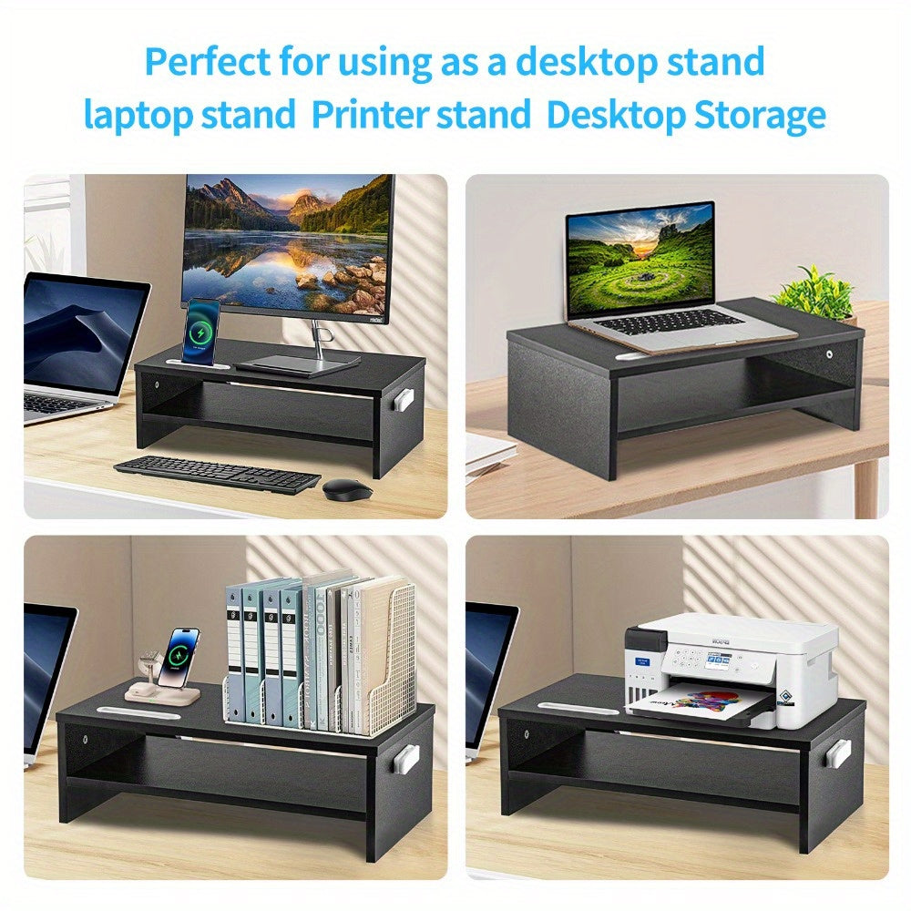 Monitor Stand with Wood Riser Smartphone Holder 2-Tier Storage - product gallery image 5
