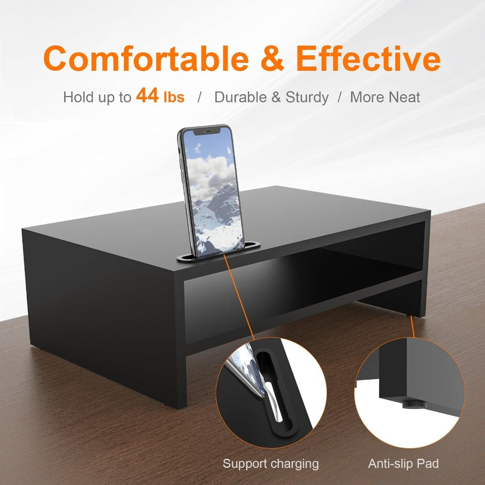 Monitor Stand with Wood Riser Smartphone Holder 2-Tier Storage - product gallery image 8