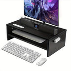 Monitor Stand with Wood Riser Smartphone Holder 2-Tier Storage