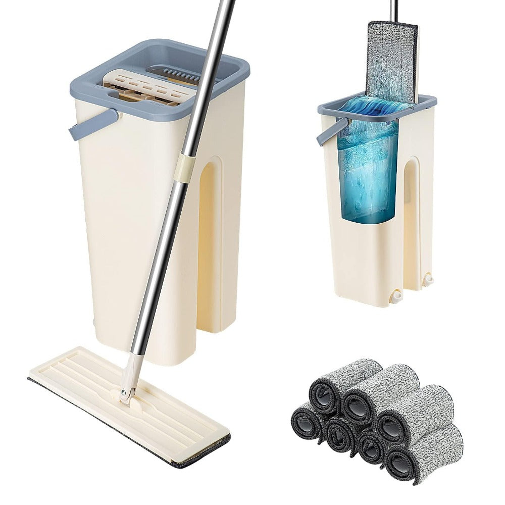 Mop and Floor Cleaner with Machine-Washable, Stainless Steel, 7-piece flat mop set, gray - 7-piece flat mop set, gray option